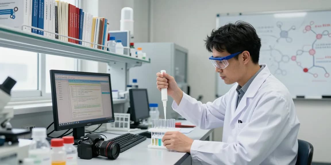 Scientist analyzing retatrutide samples in a professional lab setting, demonstrating how to see the product's research applications.