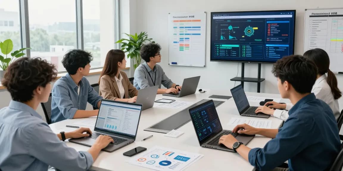 Team collaborating on IT solutions, showcasing proactive it support in business.