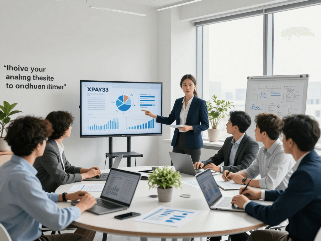 Team discussing XPAY33 financial strategies in a modern office setting