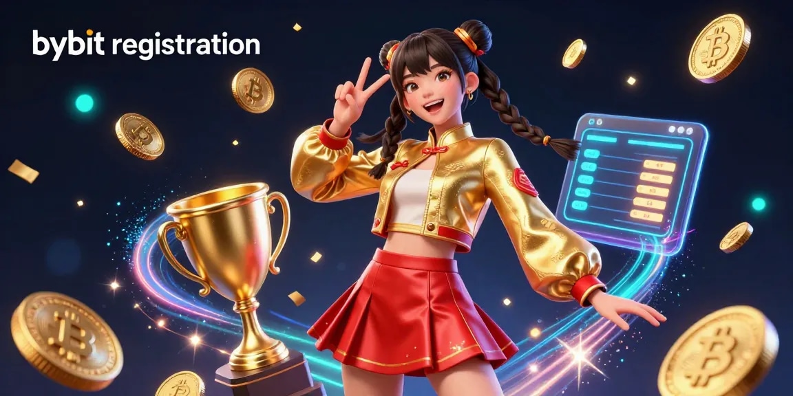 Engage in bybit registration with vibrant cryptocurrency themes and celebratory visuals.