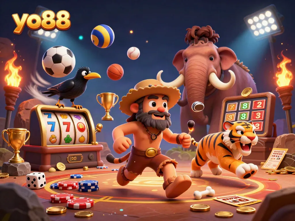 Experience exhilarating moments with yo88 in a vibrant prehistoric casino atmosphere filled with action and excitement.