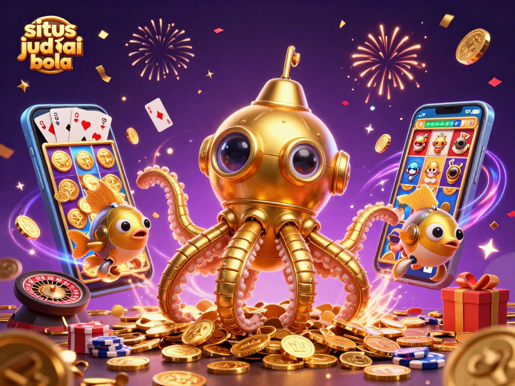 Experience excitement with situs judi bola featuring dynamic slot games, golden coins, and thrilling 3D visuals.