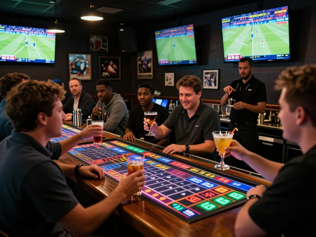 LGO GOAL strategy moment during an exciting sports betting experience with patrons engaged and placing bets.