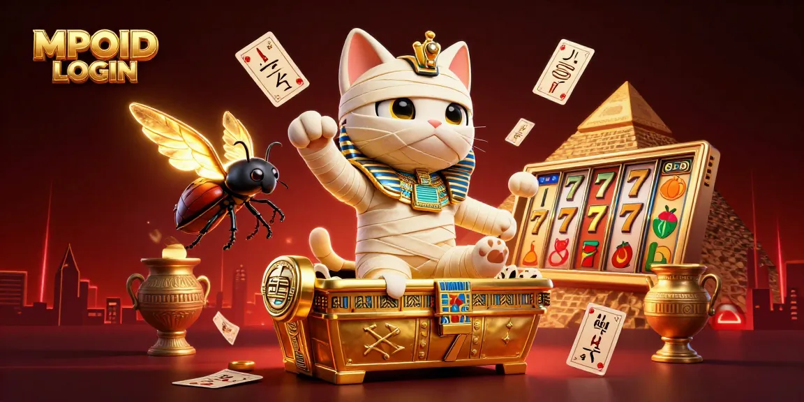 Spin for big wins with MPOID LOGIN in a dynamic pyramid casino scene surrounded by treasures.
