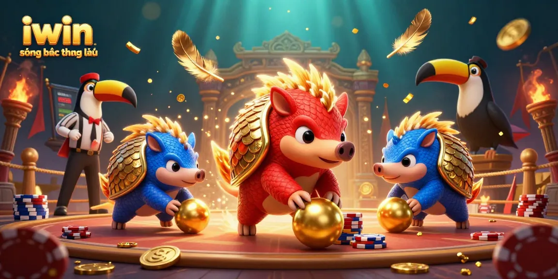 Join the action at iwin sòng bạc thượng lưu, where rival pangolins battle amidst poker chips and coins.
