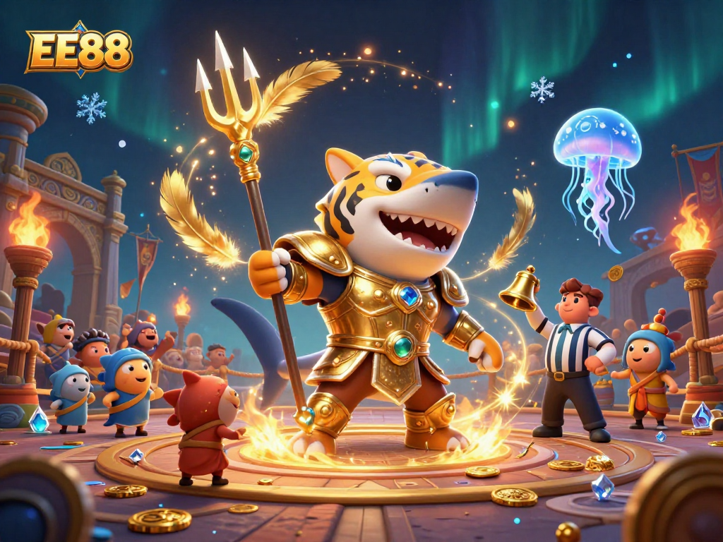 Experience an exhilarating gaming adventure with EE88, featuring a shark gladiator in an underwater colosseum.