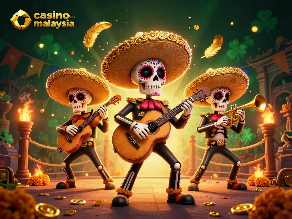 Celebrate casino online malaysia with a vibrant mariachi band among dynamic gambling elements.