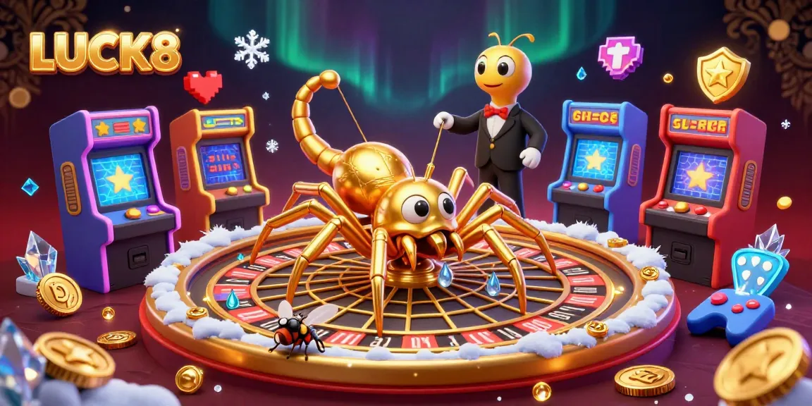 Place your bets with LUCK8 at a vibrant 3D casino scene featuring unique characters and elements.