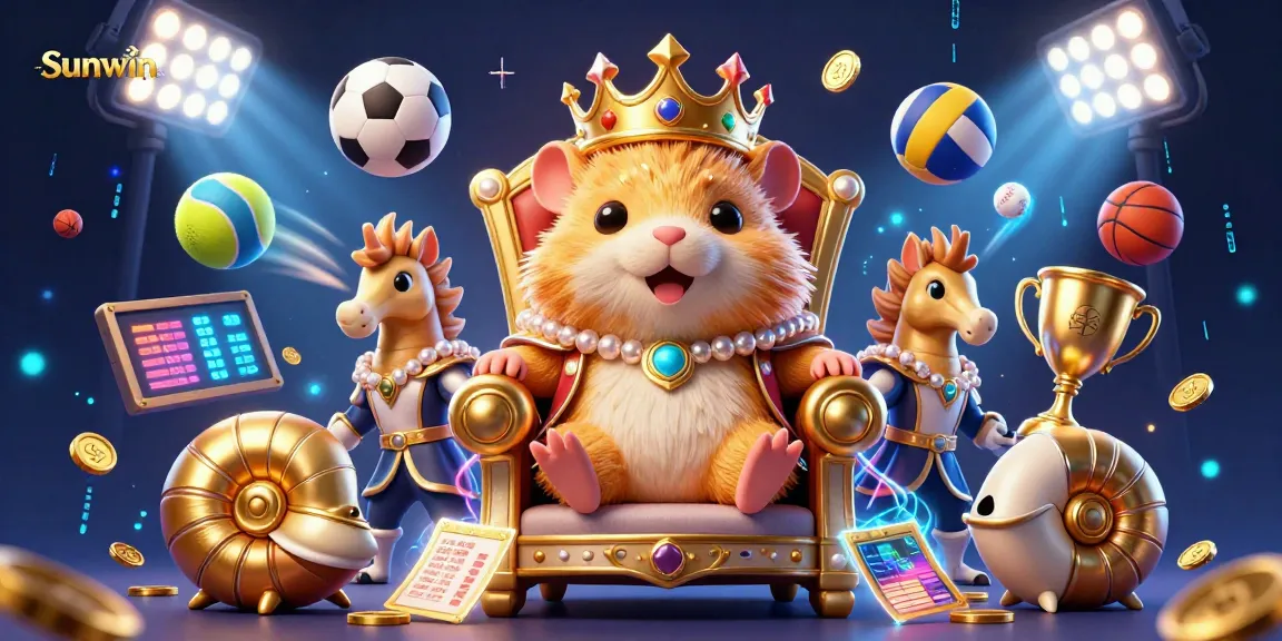 Experience exciting gaming with Sunwin’s vibrant casino-themed illustration featuring sports betting elements.