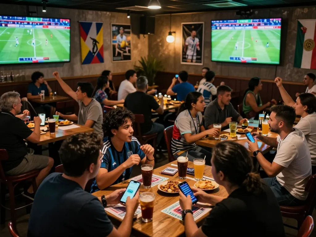 Watch World Cup 2026 action unfold as fans cheer with bets placed in vibrant sports bar atmosphere.
