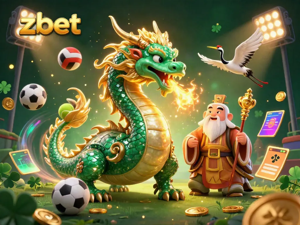Experience the thrill of zbet with a dazzling 3D illustration featuring a dragon and interactive sports elements.