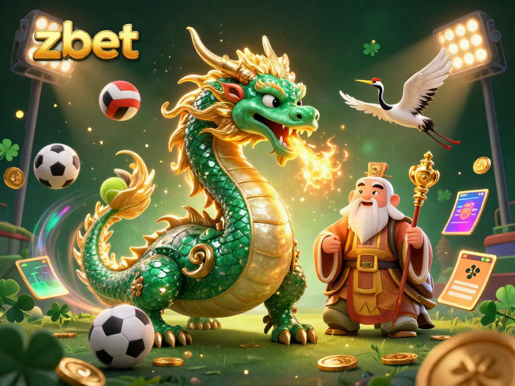 Experience the thrill of zbet with a dazzling 3D illustration featuring a dragon and interactive sports elements.
