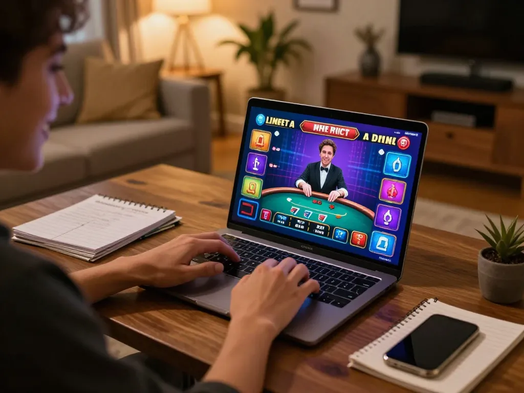 Player engaging in exciting F168 live dealer blackjack at home, showcasing vibrant gaming atmosphere