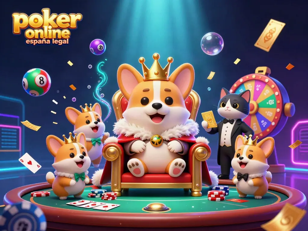 Juega al poker online en España legal y seguro con esta divertida ilustración de un corgi real.