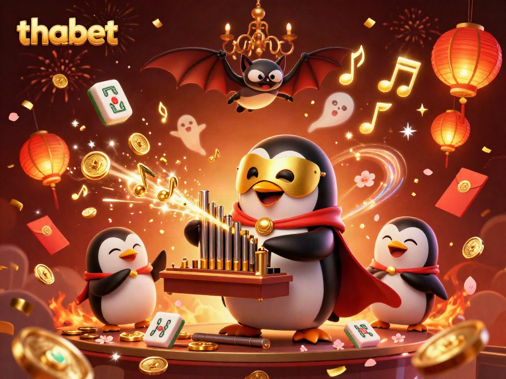 Experience the excitement of thabet with golden coins, floating tiles, and vibrant casino themed elements.