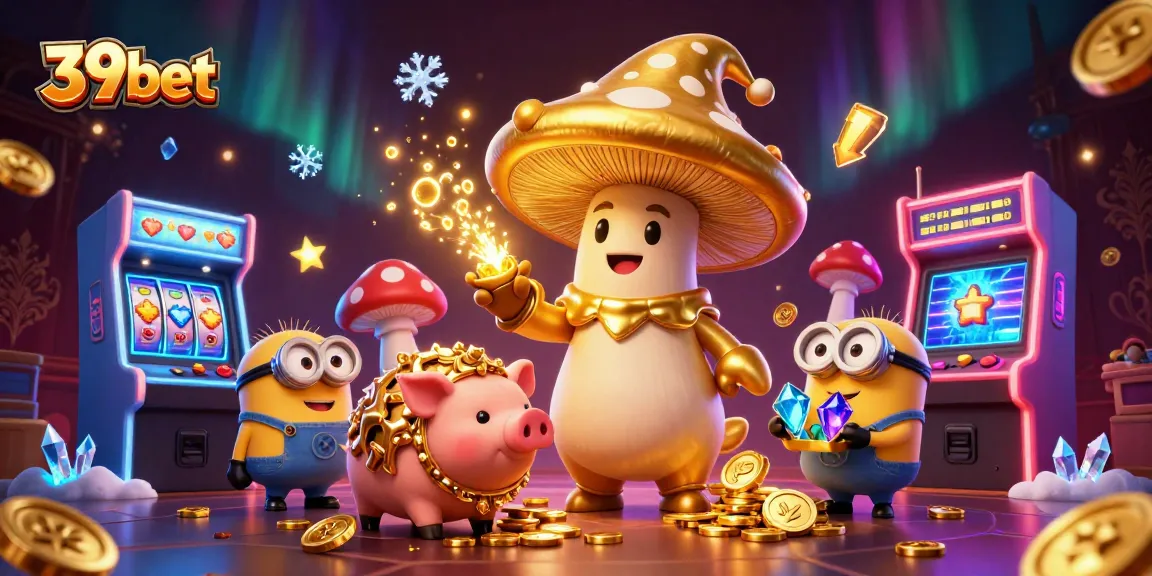 Engage with 39bet's thrilling world of gaming featuring golden magical characters and dazzling casino elements.