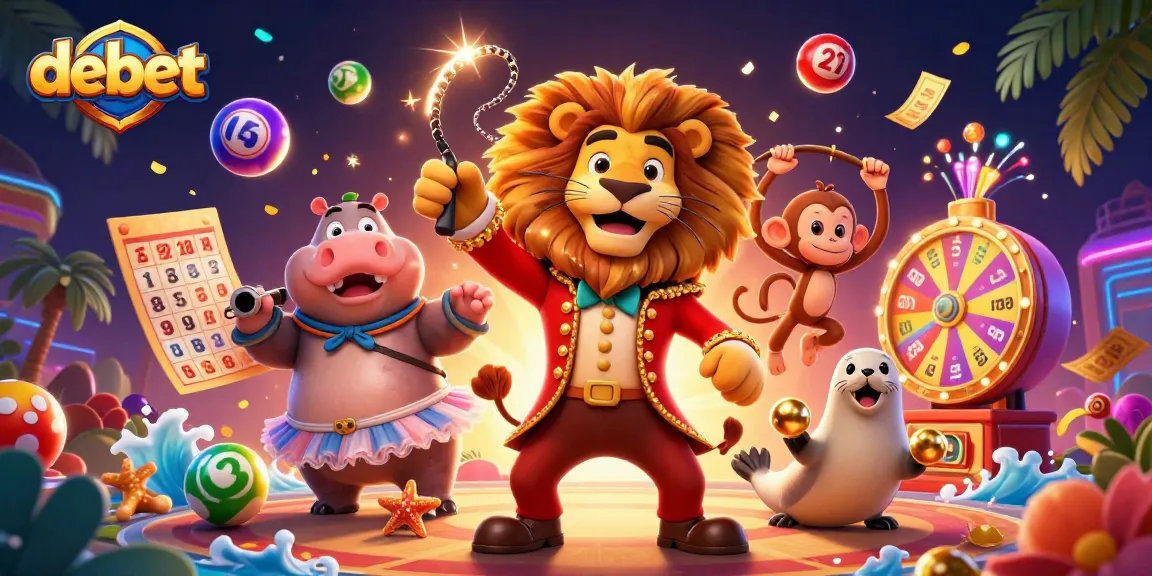 Experience the thrill of debet gaming with a vibrant scene of circus characters and exciting lottery elements.