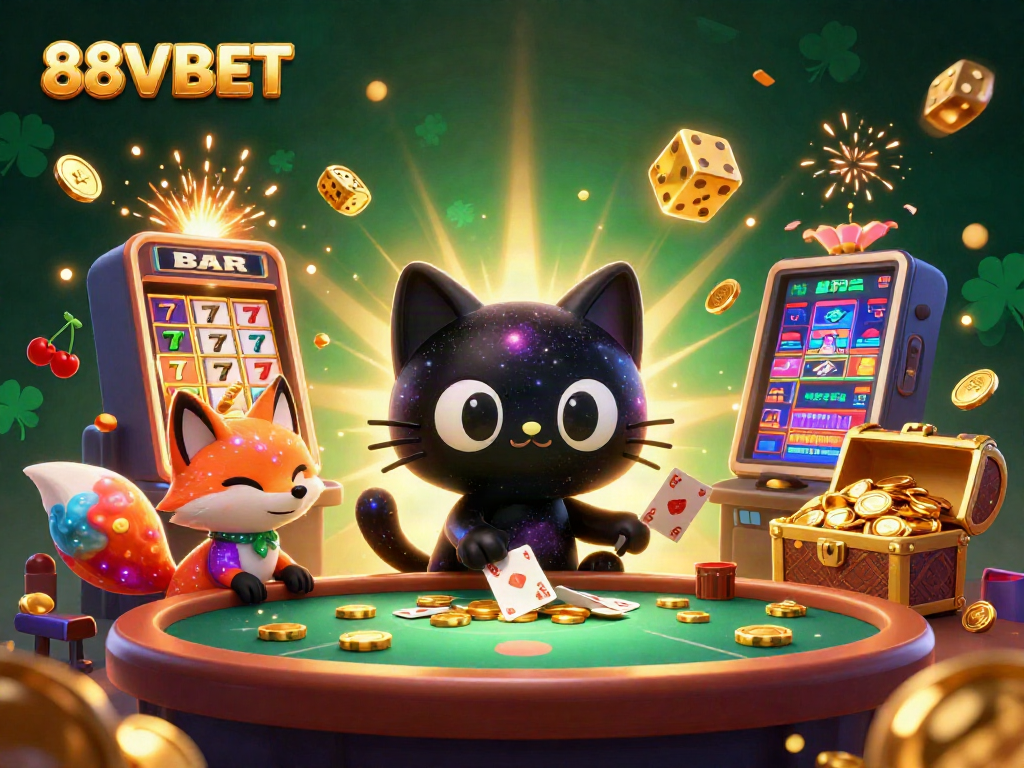 Engage in winning spins at 88VBET's vibrant cosmic casino featuring colorful characters and exciting game elements.