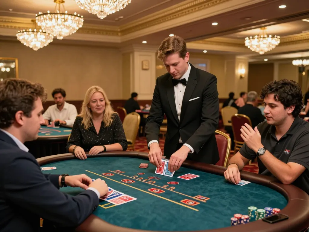 Experience excitement at https://tr88.bio/ with players engaged at blackjack tables in a vibrant casino atmosphere.