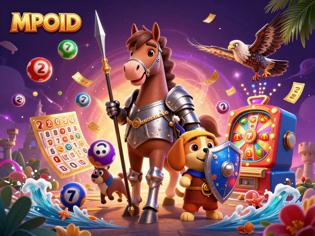 MPOID boosts excitement with vibrant lottery elements and a medieval-themed casino illustration.