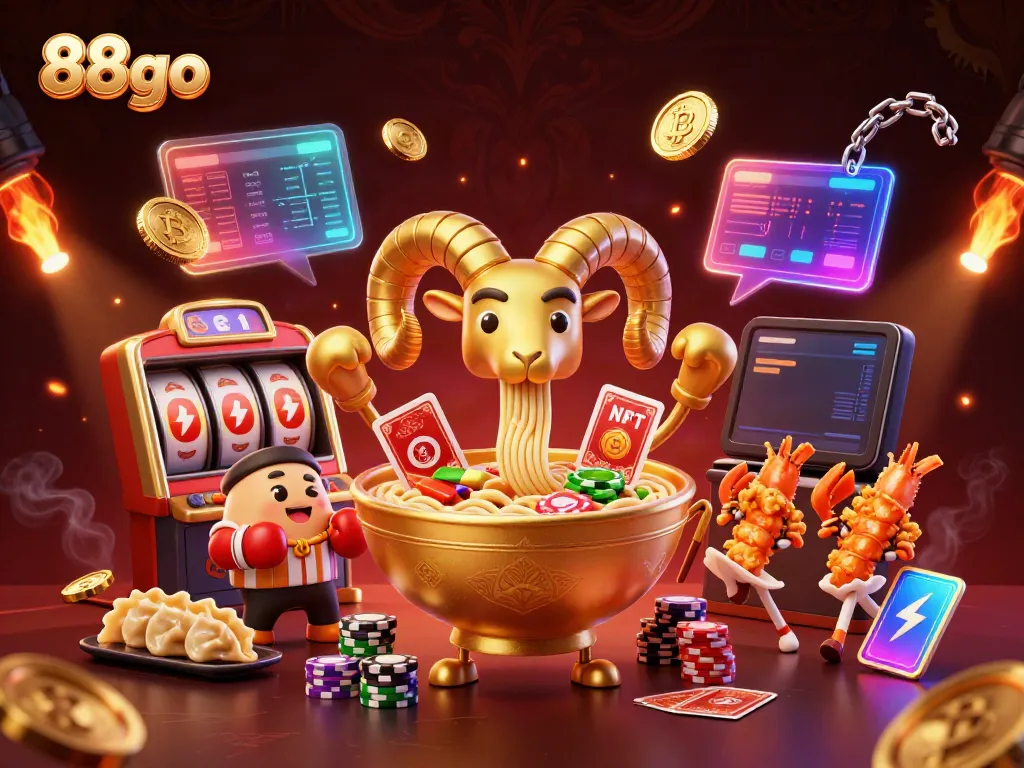 Engage with thrilling casino adventures at 88go featuring a vibrant scene of characters serving cards and chips in a lively gaming atmosphere.
