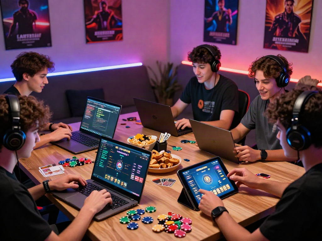 Players enjoying interactive card games on https://hitclub3.io/ in a vibrant gaming room setting.