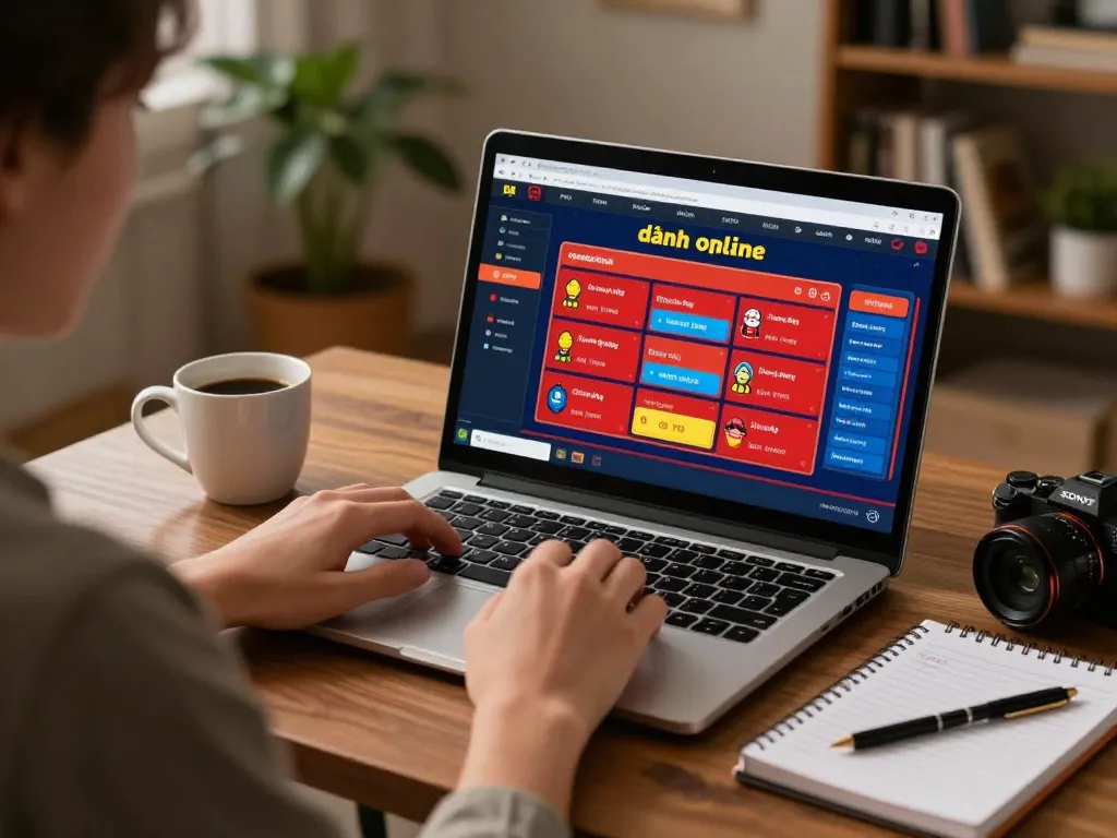 Engaging in đánh đề online with a laptop, showcasing betting options and strategy notes.