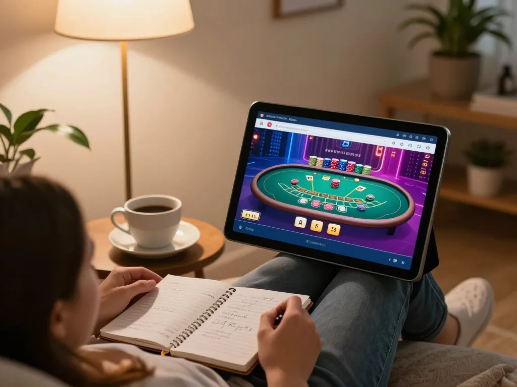 Winning at online blackjack with GG88 app displayed on tablet in relaxing home environment