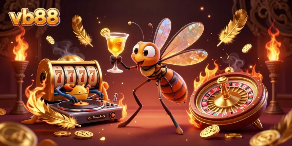 Engage with vb88's thrilling casino experience featuring animated characters in a vibrant scene.