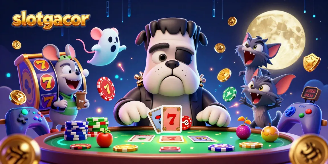 Experience thrilling slotgacor gameplay with a lively gothic scene featuring vibrant characters and gaming symbols.