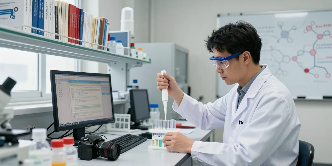 Scientist analyzing retatrutide samples in a professional lab setting, demonstrating how to see the product's research applications.