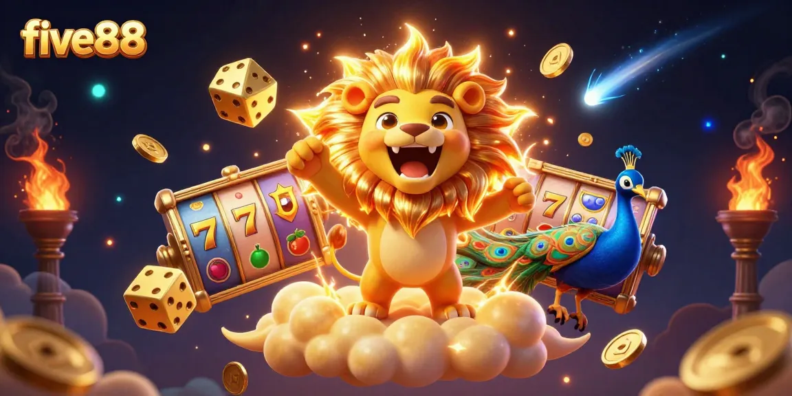 Experience thrilling wins with five88's animated casino adventure featuring vibrant slot game elements.