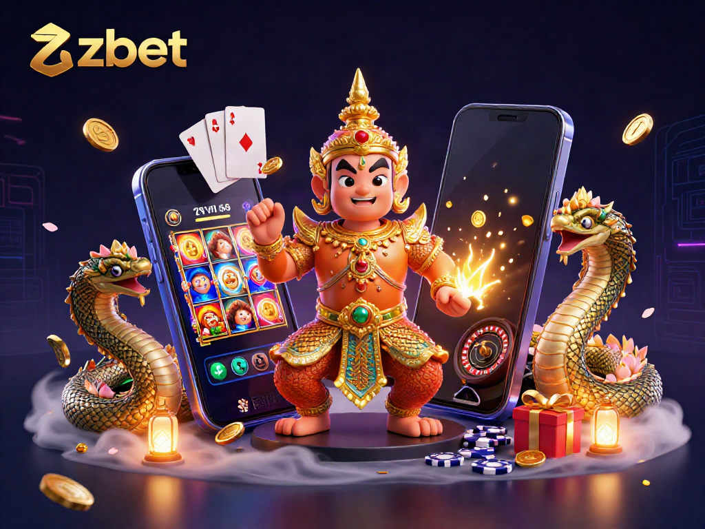 Experience thrill with zbet's vibrant 3D casino illustration featuring captivating characters and lively game elements.