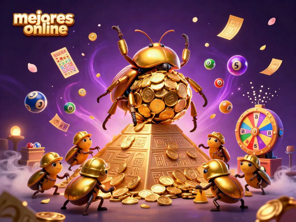 Descubre los mejores casinos online mientras juegas en un ambiente de emocionante acción con un escarabajo dorado.