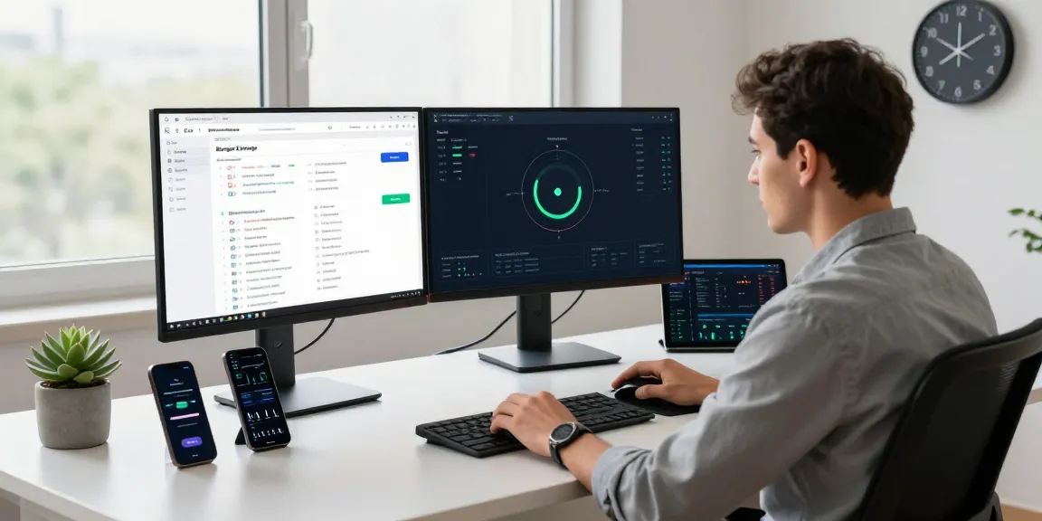 Professional user engaging with Bungee Exchange platform for cross-chain transactions, showcasing modern finance workspace.