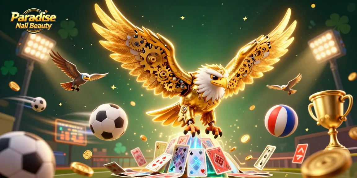 Experience the excitement at Paradise Nail Beauty with engaging gambling-themed elements in a rich illustration.