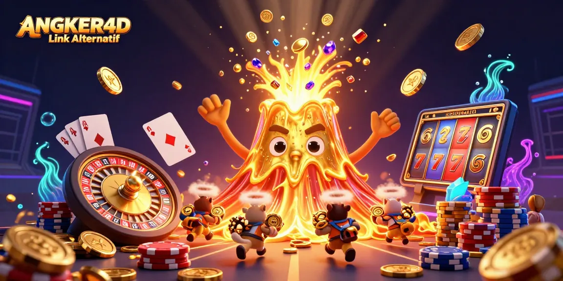 Spin to win with ANGKER4D Link Alternatif, featuring golden volcano and treasure-filled adventure.
