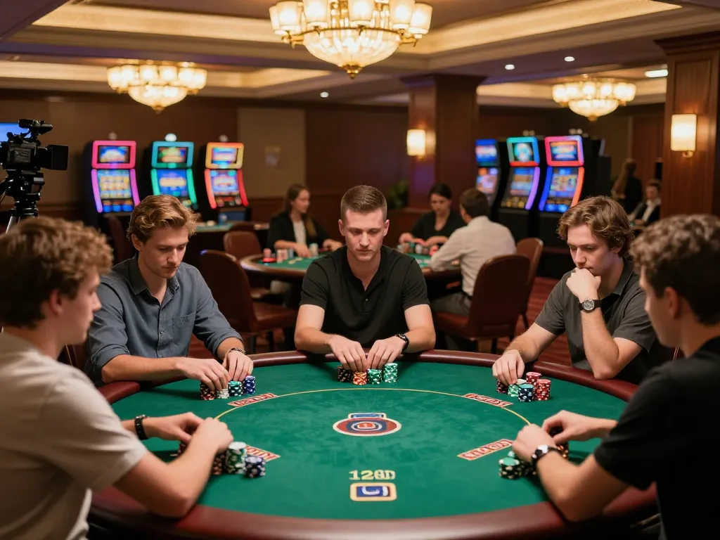 rr88 players engaged in an intense poker match in a luxurious casino setting