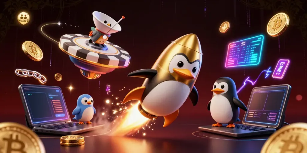 Engage with the exciting world of ea88, where a golden penguin zooms toward casino fun.