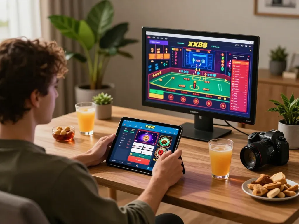 Experience thrilling gameplay with xx88 on a stylish tablet setup for online gambling.