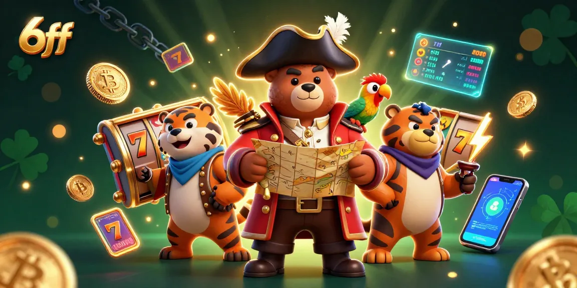 Engage with 6ff's exciting slot adventures featuring a pirate bear and tiger in a vibrant casino scene.