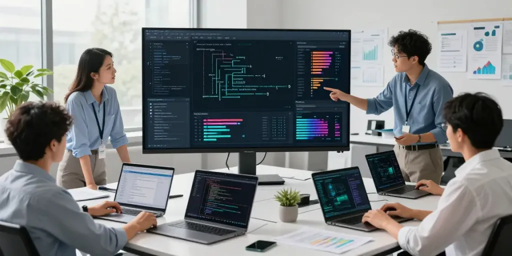 Team collaborating on Enterprise AI development in a modern office