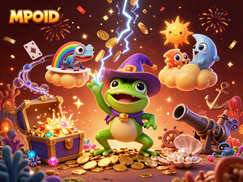 Catch the excitement with MPOID's vibrant 3D illustration showcasing a magical casino adventure.
