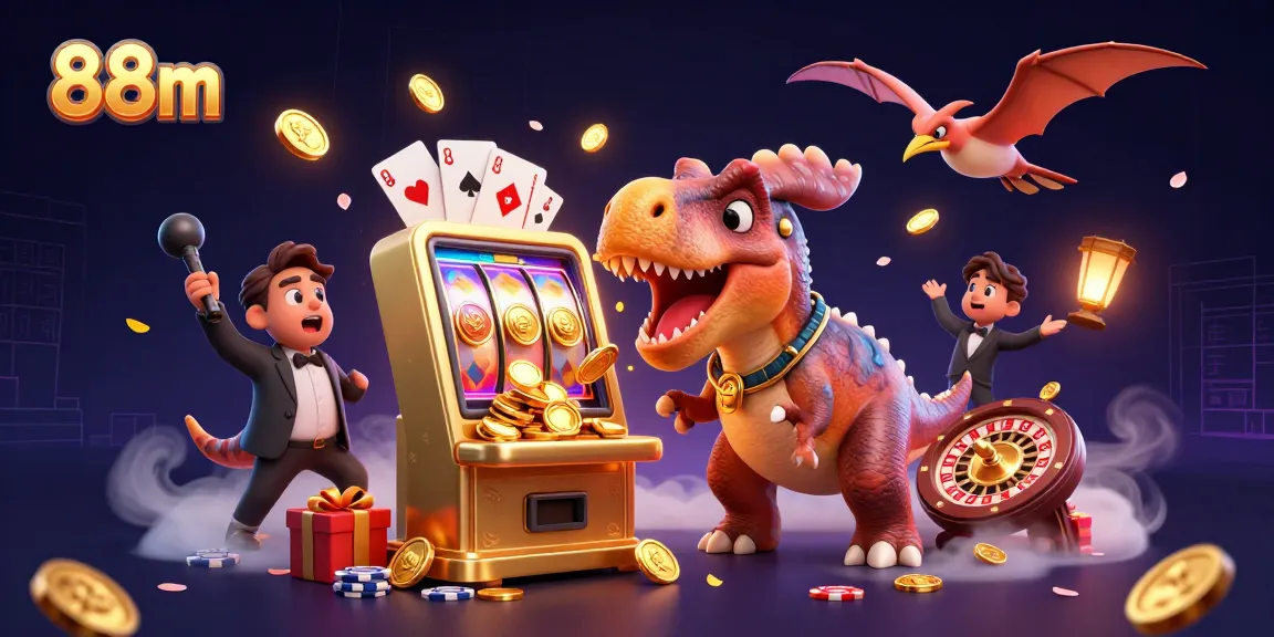 88m features a 3D pachycephalosaurus winning a jackpot, symbolizing excitement in online gaming.