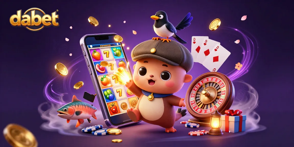 Experience dabet's exciting slot games with playful cartoon characters in a colorful, dynamic scene.
