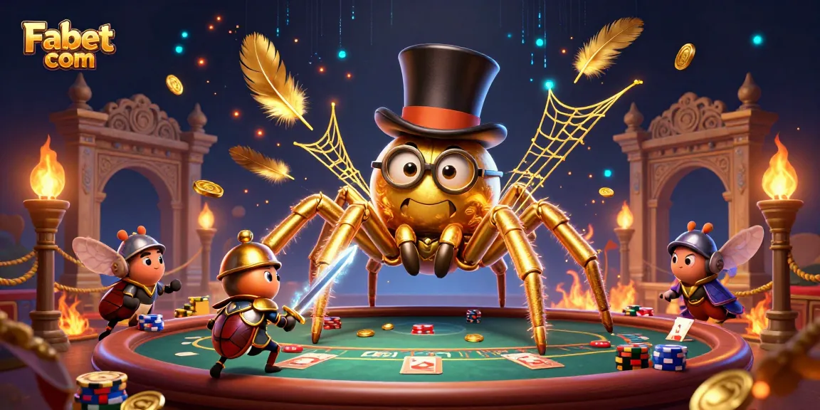 Visualize Fabet com with a golden tarantula and knight in a dynamic casino scene.