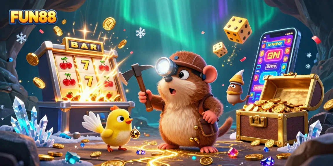 Experience breakthrough wins with FUN88's captivating casino scene featuring treasures and jackpot excitement.