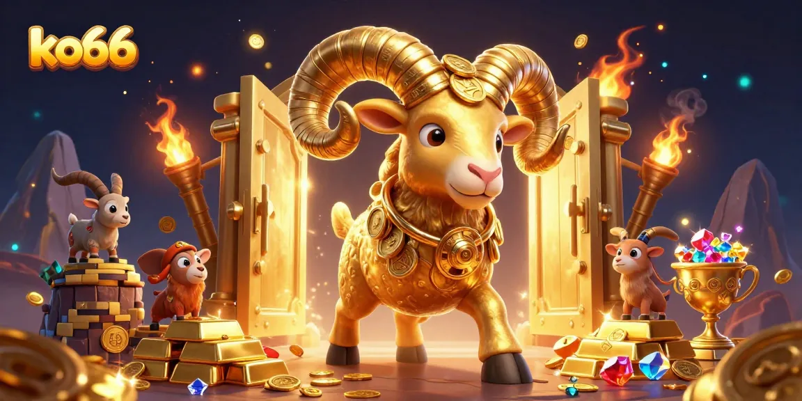 Experience thrilling gaming action at ko66 with unique golden ram characters and dazzling treasure elements.