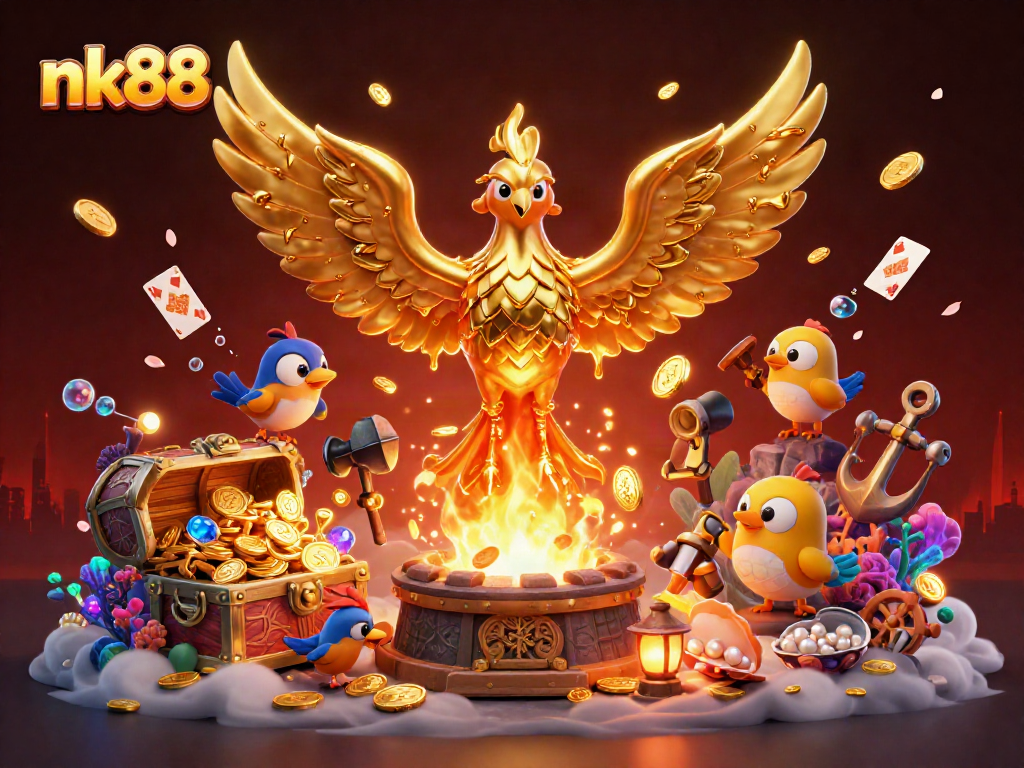 Join nk88’s thrilling casino adventure with a molten phoenix and sparkling treasures!