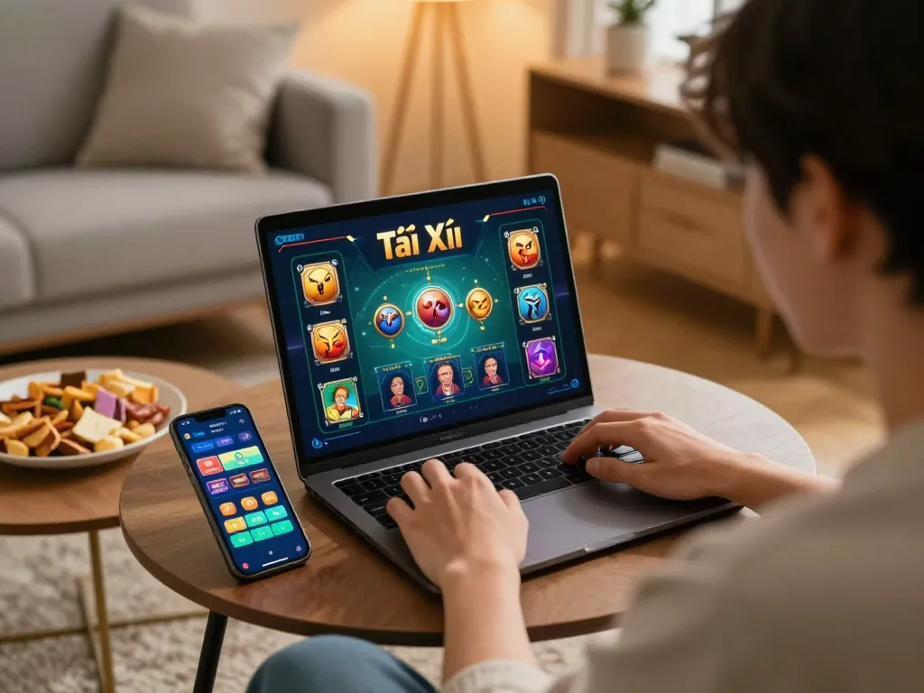 Engaging gaming session at home with taixiuonline8 showing online Tài Xỉu gameplay and strategy.